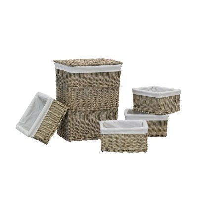 AUBRY GASPARD Panier &agrave; linge + 4 corbeilles en osier gris (Lot de 5)