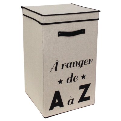 LINNEA Panier &agrave; linge cartonn&eacute;e avec couvercle 70l beige a ranger de a &agrave; z