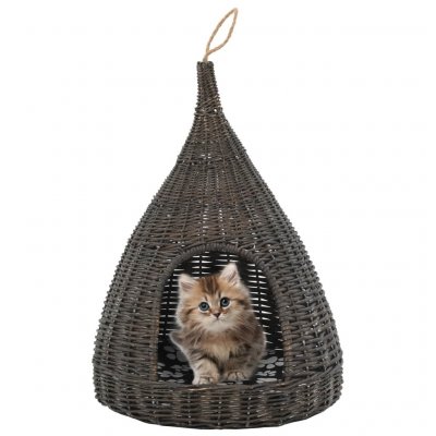 VIDAXL Panier pour chats avec coussin Gris 40x60 cm Saule naturel  Gris