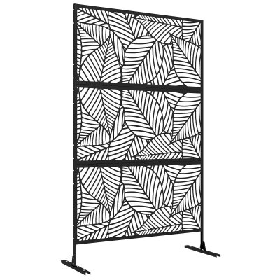 OUTSUNNY Panneau brise vue d&eacute;coratif paravent ext&eacute;rieur motif v&eacute;g&eacute;tal m&eacute;tal noir