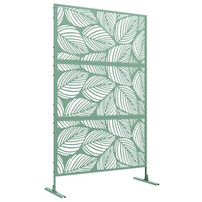 OUTSUNNY Panneau brise vue d&eacute;coratif paravent ext&eacute;rieur motif v&eacute;g&eacute;tal m&eacute;tal vert