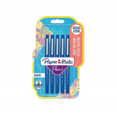 PAPERMATE Paper Mate Flair Original - 5 feutres - Bleu - pointe moyenne 0.7mm