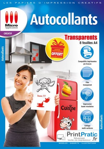 MICRO APPLICATION Papier d'impression Micro Appli Autocollants Transparents - A4 - 8 Feuilles