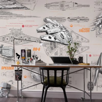 KOMAR Papier peint panoramique Star Wars beige, orange, l.368 x H.254 cm