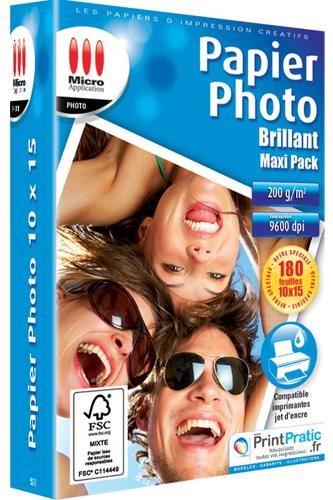 MICRO APPLICATION Papier Photo 10 x 15 Maxi Pack 180 feuilles 200g/m&sup2;