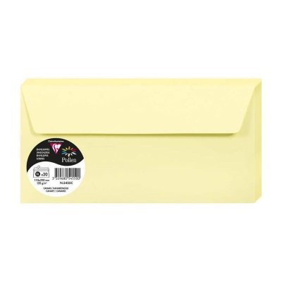 CLAIREFONTAINE Paquet De 20 Enveloppes Pollen 110x220mm Dl Jaune Canari 120g