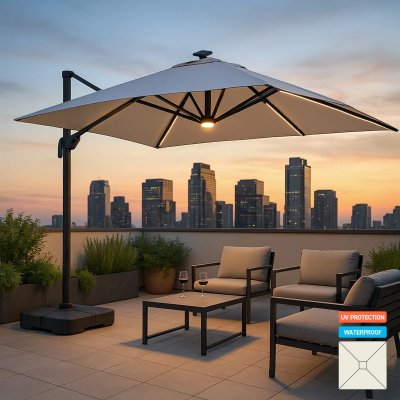 ELIOS PARASOLS Parasol avec Lumi&egrave;re solaire &agrave; Led carr&eacute; 3m&sup2; bars aluminium Paradise