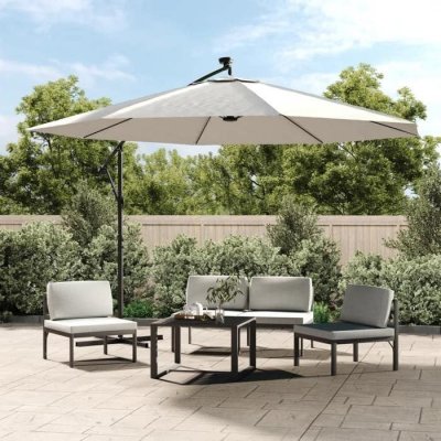 VIDAXL Parasol de jardin en porte-&agrave;-feux et lumi&egrave;res LED m&acirc;t en m&eacute;tal 