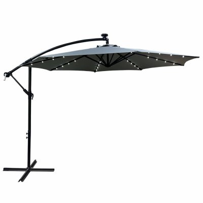  Parasol de jardin MILIN avec &eacute;clairage LED gris clair Poids 127 kg Dimensions L300 x l300 x H245 cm