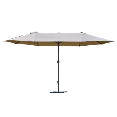 OUTSUNNY Parasol de jardin XXL &agrave; manivelle acier polyester caf&eacute; latte