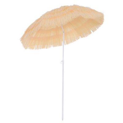 OUTSUNNY Parasol de plage jardin design hawai 160cm raphia artificiel beige 25