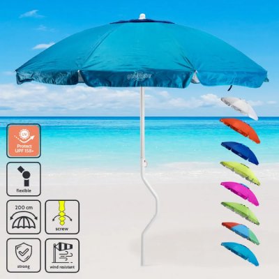 GIRAFACILE Parasol de plage l&eacute;ger visser protection uv  200 cm Ermes, Couleur: Turquoise