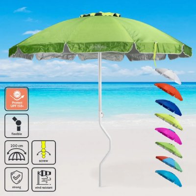 GIRAFACILE Parasol de plage l&eacute;ger visser protection uv  200 cm Ermes, Couleur: Vert fonc&eacute;