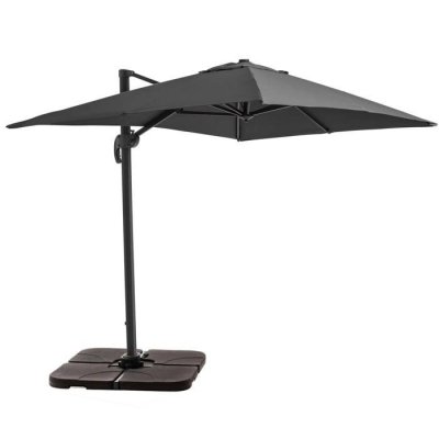 OVIALA Parasol d&eacute;port&eacute; 2x3 m et 4 dalles &agrave; remplir aluminium gris