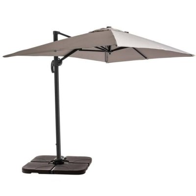 OVIALA Parasol d&eacute;port&eacute; 2x3 m et 4 dalles &agrave; remplir aluminium taupe