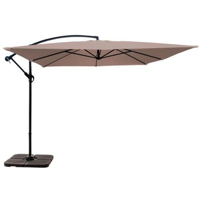 OVIALA Parasol d&eacute;port&eacute; 3x3m et 4 dalles &agrave; remplir aluminium taupe