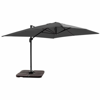 OVIALA Parasol d&eacute;port&eacute; 3x4m et 4 dalles &agrave; remplir aluminium gris