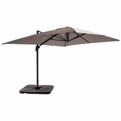 OVIALA Parasol d&eacute;port&eacute; 3x4m et 4 dalles &agrave; remplir aluminium taupe