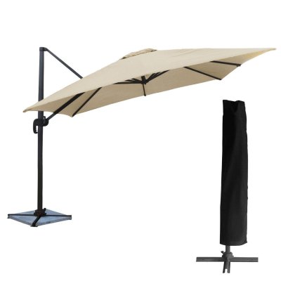 HAPPY GARDEN Parasol d&eacute;port&eacute; carr&eacute; 3x3m aluminium toile beige avec housse
