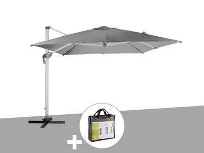  Parasol d&eacute;port&eacute; carr&eacute; ardoise Equador avec housse de protection - 3 x 3 m - Hesp&eacute;ride
