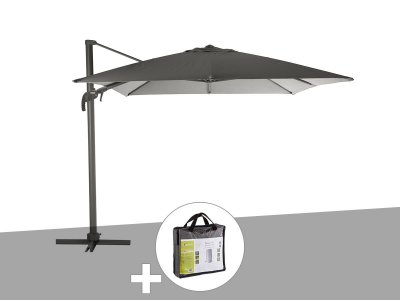  Parasol d&eacute;port&eacute; et inclinable carr&eacute; ardoise avec housse de protection Elea - 3 x 3 m - Hesp&eacute;ride