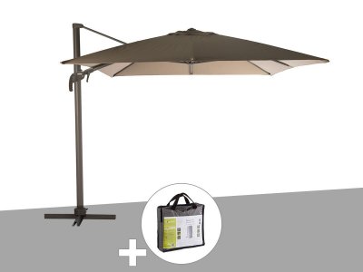  Parasol d&eacute;port&eacute; et inclinable carr&eacute; noisette avec housse de protection Elea - 3 x 3 m - Hesp&eacute;ride