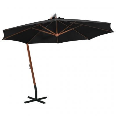 VIDAXL Parasol d&eacute;port&eacute; rond &oslash;350 cm - bois sapin massif 290 cm - noir