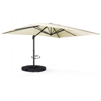 IDMARKET Parasol d&eacute;port&eacute; rotatif 360 CALVI &eacute;cru 3x4 M avec 4 dalles et housse