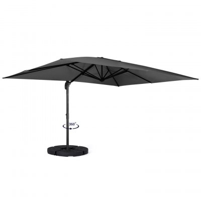 IDMARKET Parasol d&eacute;port&eacute; rotatif 360 CALVI gris 3x4 M avec 4 dalles et housse