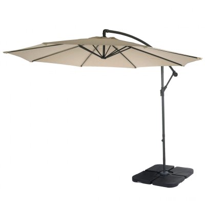 MENDLER Parasol d&eacute;port&eacute; semi-pro Acerra, 3m inclinable cr&egrave;me avec support