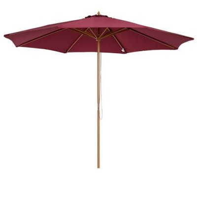 OUTSUNNY Parasol droit en bois polyester haute densit&eacute; protection solaire &Oslash; 3 x 2,5 m rouge