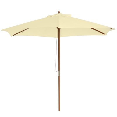 OUTSUNNY Parasol droit rond bambou polyester cr&egrave;me