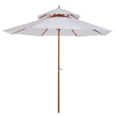 OUTSUNNY Parasol En Bois Peuplier Droit 2 Toit Polyester 180 G/m&sup2; Dia. 2,7 X 2,6h M Blanc