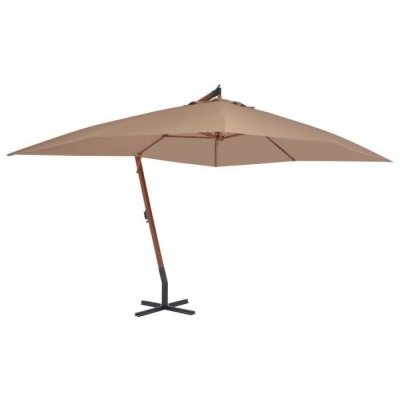 VIDAXL Parasol en porte-&agrave;-faux avec m&acirc;t en bois 400x300 cm Taupe