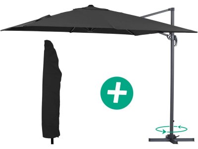 HABITAT ET JARDIN Parasol jardin d&eacute;port&eacute; Alu ""Sun 3"" - Carr&eacute; - 3 x 3 m - Noir + housse de protection