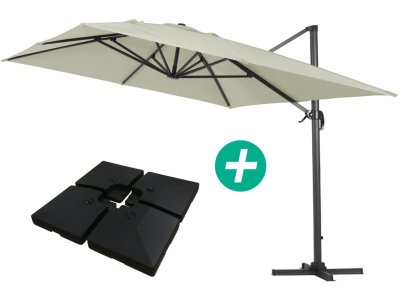 HABITAT ET JARDIN Parasol jardin d&eacute;port&eacute; Alu ""Sun 4"" - Rectangle- 3 x 4 m - Ecru - Dalles incluses