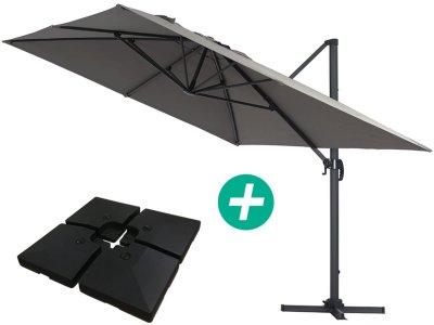 HABITAT ET JARDIN Parasol jardin d&eacute;port&eacute; Alu ""Sun 4"" - Rectangle- 3 x 4 m - Gris - Dalles incluses