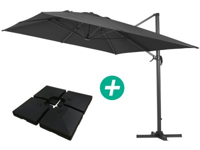 HABITAT ET JARDIN Parasol jardin d&eacute;port&eacute; Alu ""Sun 4"" - Rectangle- 3 x 4 m - Noir - Dalles incluses