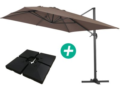 HABITAT ET JARDIN Parasol jardin d&eacute;port&eacute; Alu ""Sun 4 "" - Rectangle - 3 x 4 m - Taupe - Dalles &agrave; lester incluses