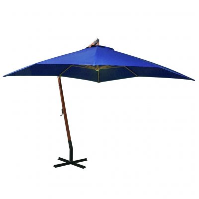VIDAXL Parasol suspendu avec m&acirc;t Bleu azur&eacute; 3x3 m Bois de sapin massif