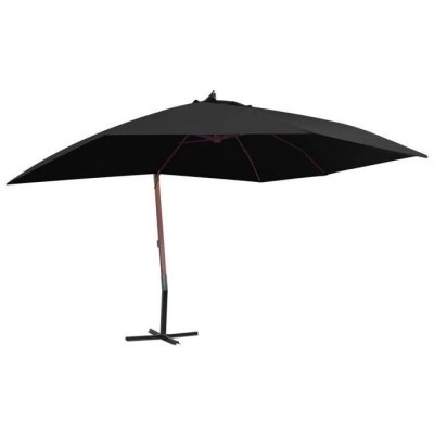 VIDAXL Parasol suspendu avec m&acirc;t en bois 400x300 cm Noir