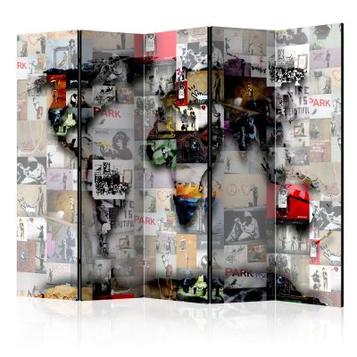 Paravent 5 volets - room divider - world map - banksy