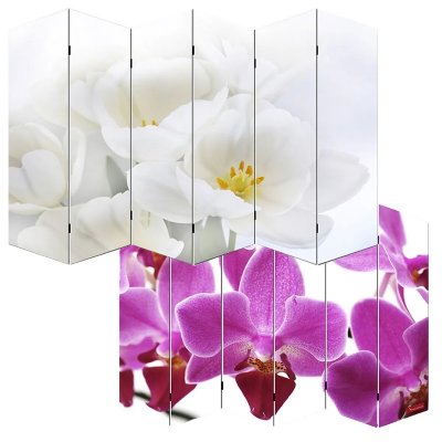 Paravent 6 panneaux pans s&eacute;parateur de pi&egrave;ce 180x240cm motif orchidee par04008