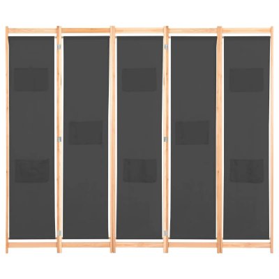 Paravent - HELLOSHOP26 - 5 panneaux - Gris - Tissu - 200 x 170 x 4 cm