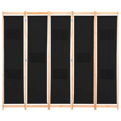 Paravent - Helloshop26 - 5 Panneaux - Noir - Tissu - 200 x 170 x 4 cm