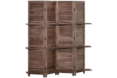 Paravent int&eacute;rieur 4 panneaux portes persiennes 3 &eacute;tag&egrave;res pliables