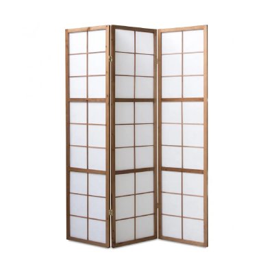 Paravent japonais Shoji en bois brun fonc&eacute; de 3 pans -PEGANE-
