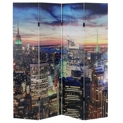 Paravent s&eacute;parateur de pi&egrave;ce 4 pans 28 led 180x160cm motif new york par04020