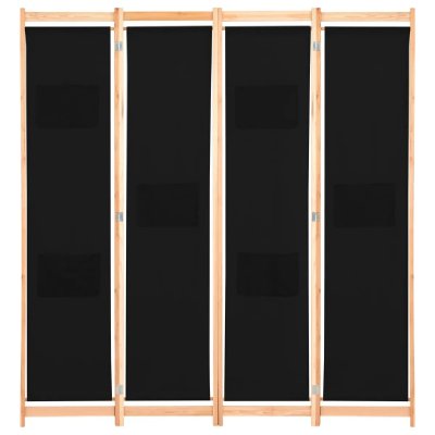 Paravent s&eacute;parateur de pi&egrave;ce cloison de s&eacute;paration d&eacute;coration meuble 4 panneaux noir 160x4 cm tissu