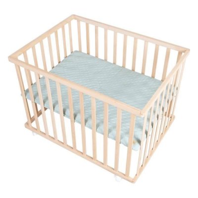 ROBA Parc B&eacute;b&eacute; En Bois Massif + Tapis D&eacute;perlant  Style Naturel - Vert Givr&eacute;